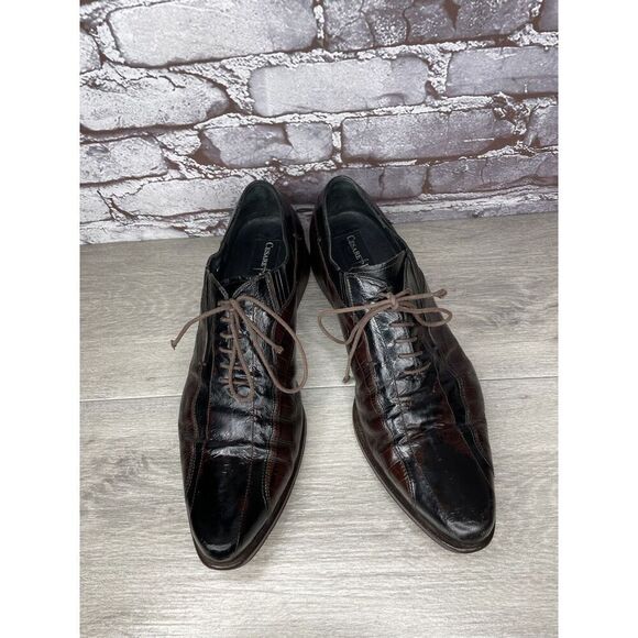 Cesare Paciotti Designer Brown Black Croc Leather Lace Dress Shoes Men 9.5C US main image 9